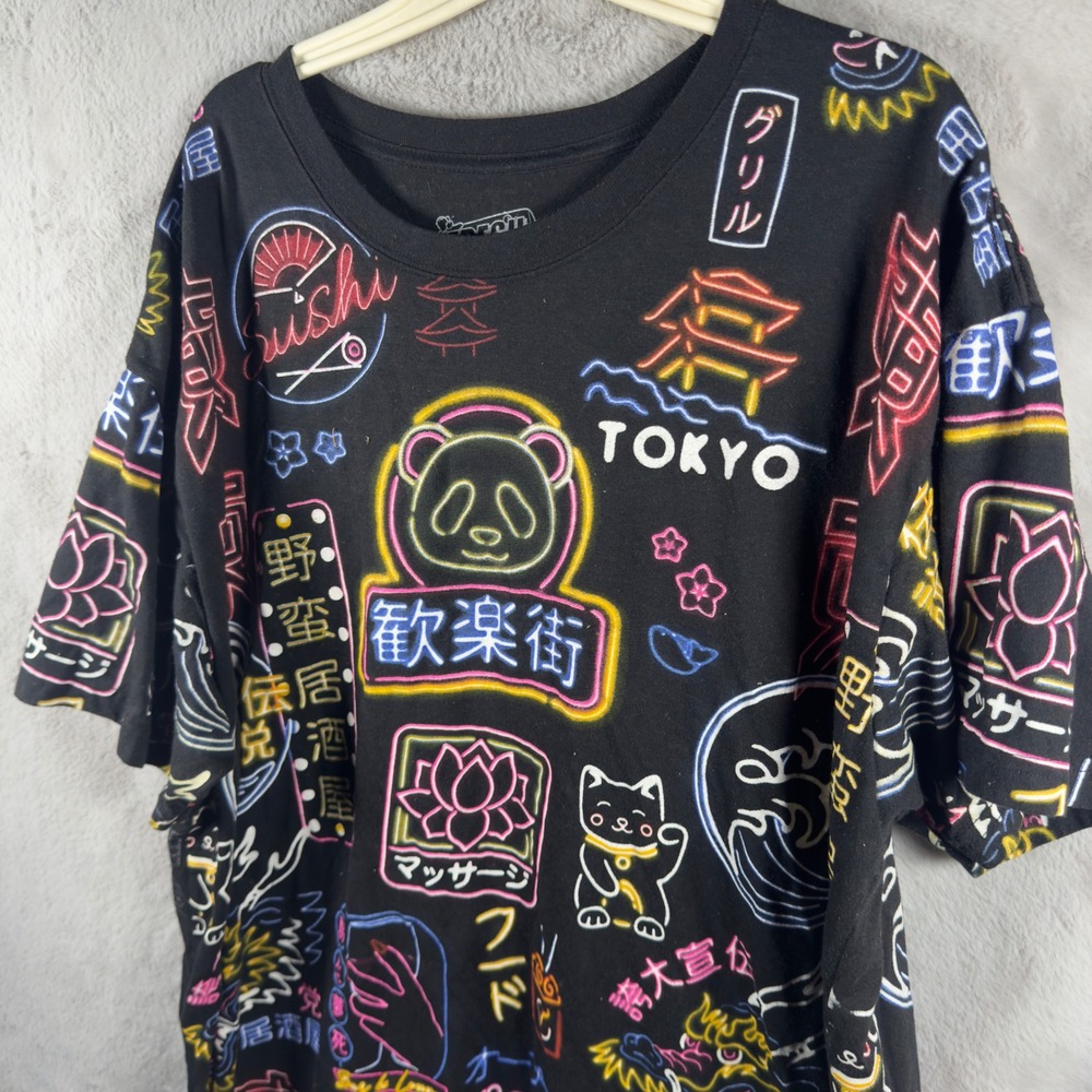 Fresh Laundry Tokyo‎ Neon Sign All Over Print T-Shirt Mens 3XL Black Streetwear